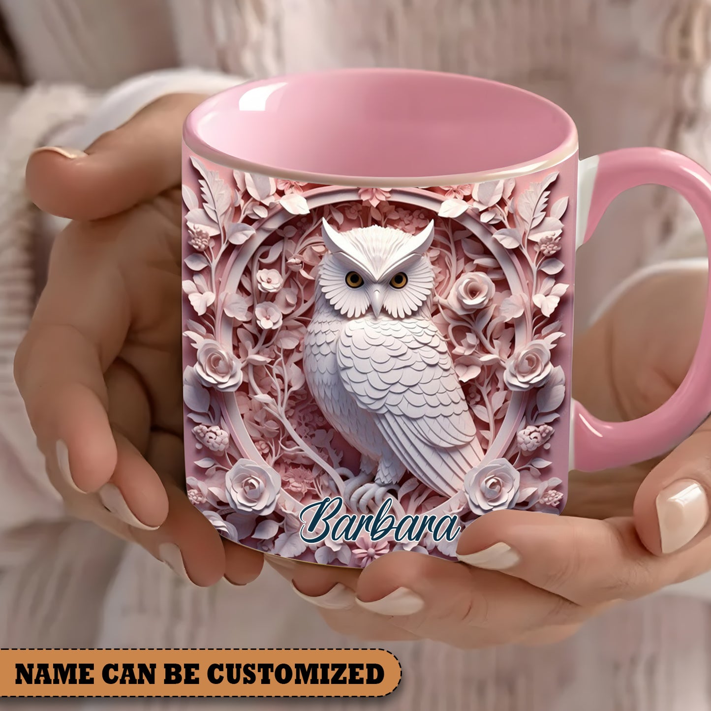 Vintage Beautiful Owl - Personalized Owl Accent Mug