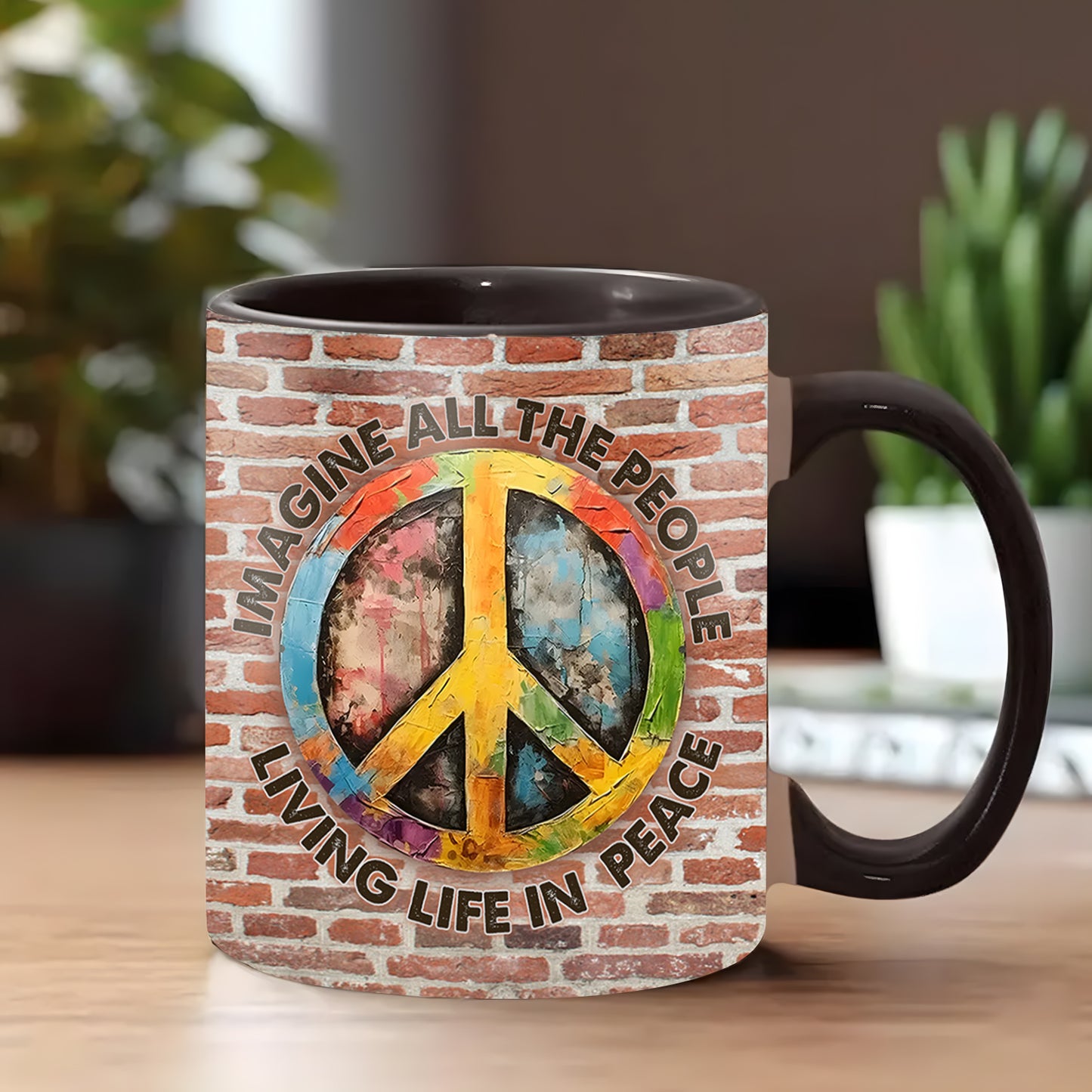 Peace Imagine All The People - Hippie Accent Mug