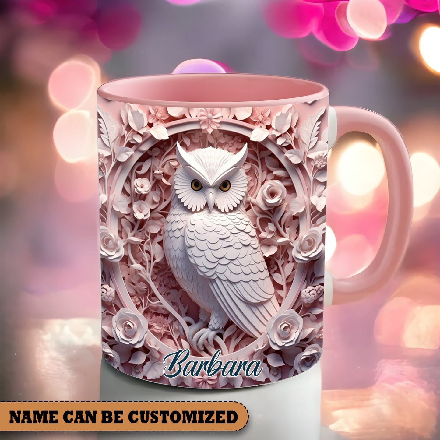 Vintage Beautiful Owl - Personalized Owl Accent Mug