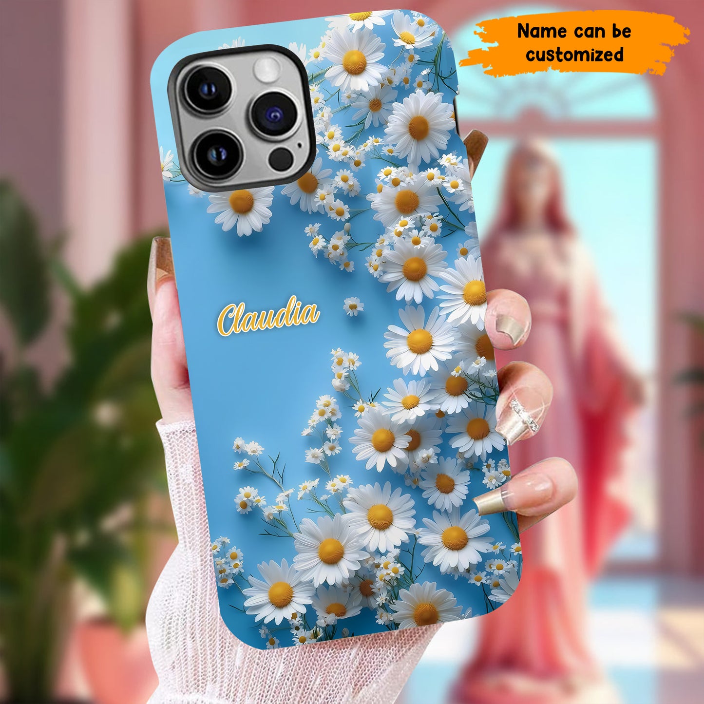 Personalized Daisy Blue Background Phone Case