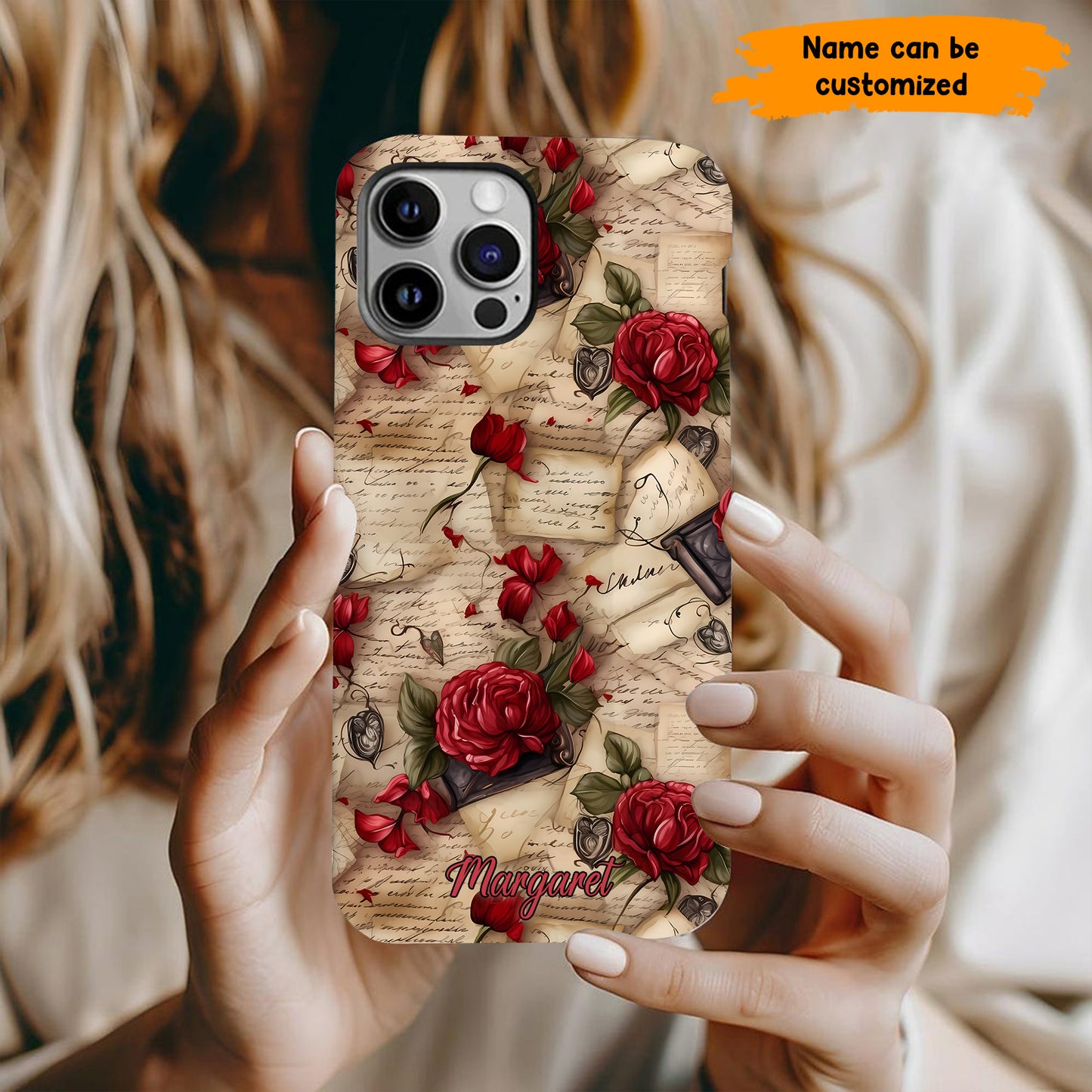 Personalized Vintage Letter & Rose Phone Case – Elegant & Romantic