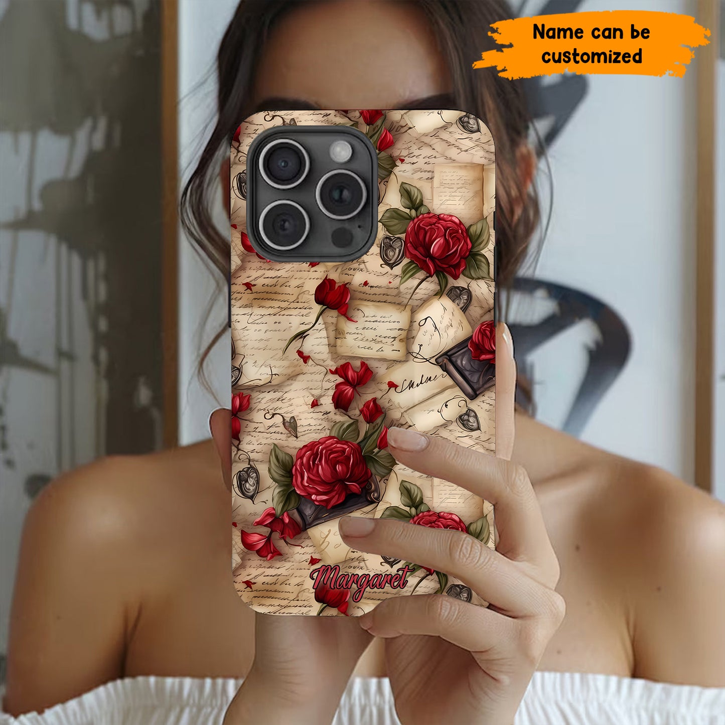 Personalized Vintage Letter & Rose Phone Case – Elegant & Romantic