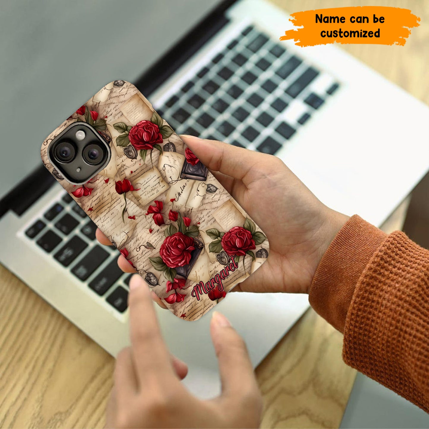 Personalized Vintage Letter & Rose Phone Case – Elegant & Romantic