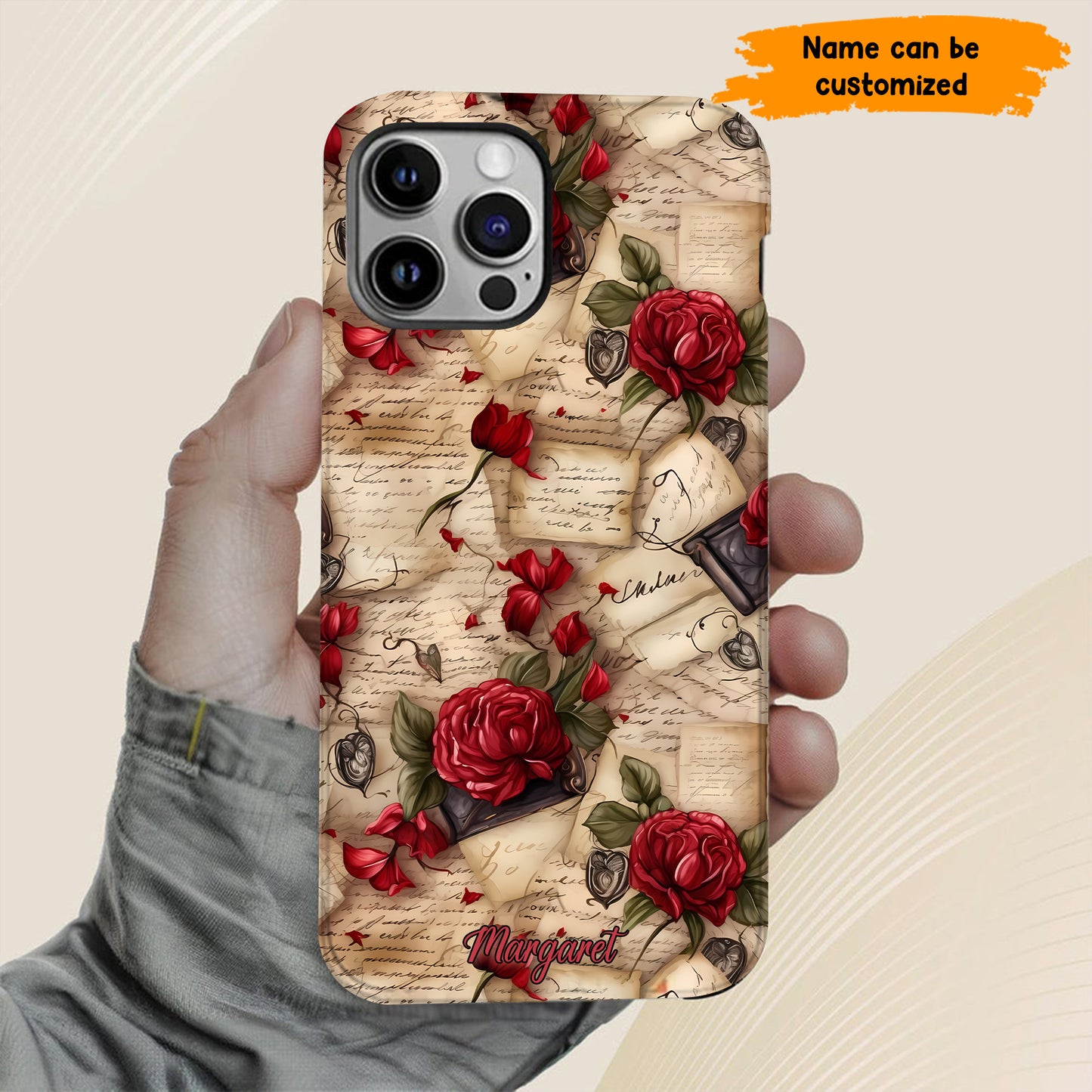 Personalized Vintage Letter & Rose Phone Case – Elegant & Romantic