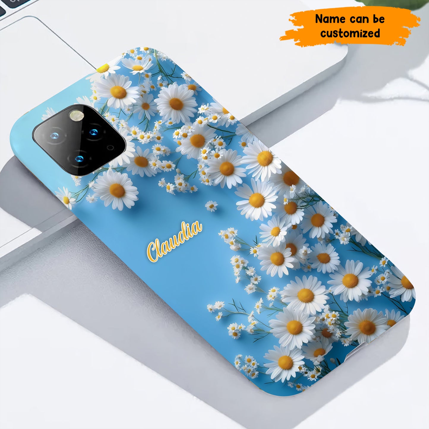 Personalized Daisy Blue Background Phone Case