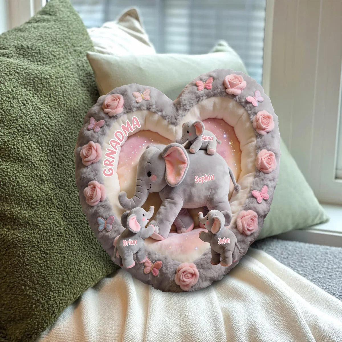 Nana Elephant Gift For Mom, Grandma - Personalized Mom, Grandma Shaped Pillow