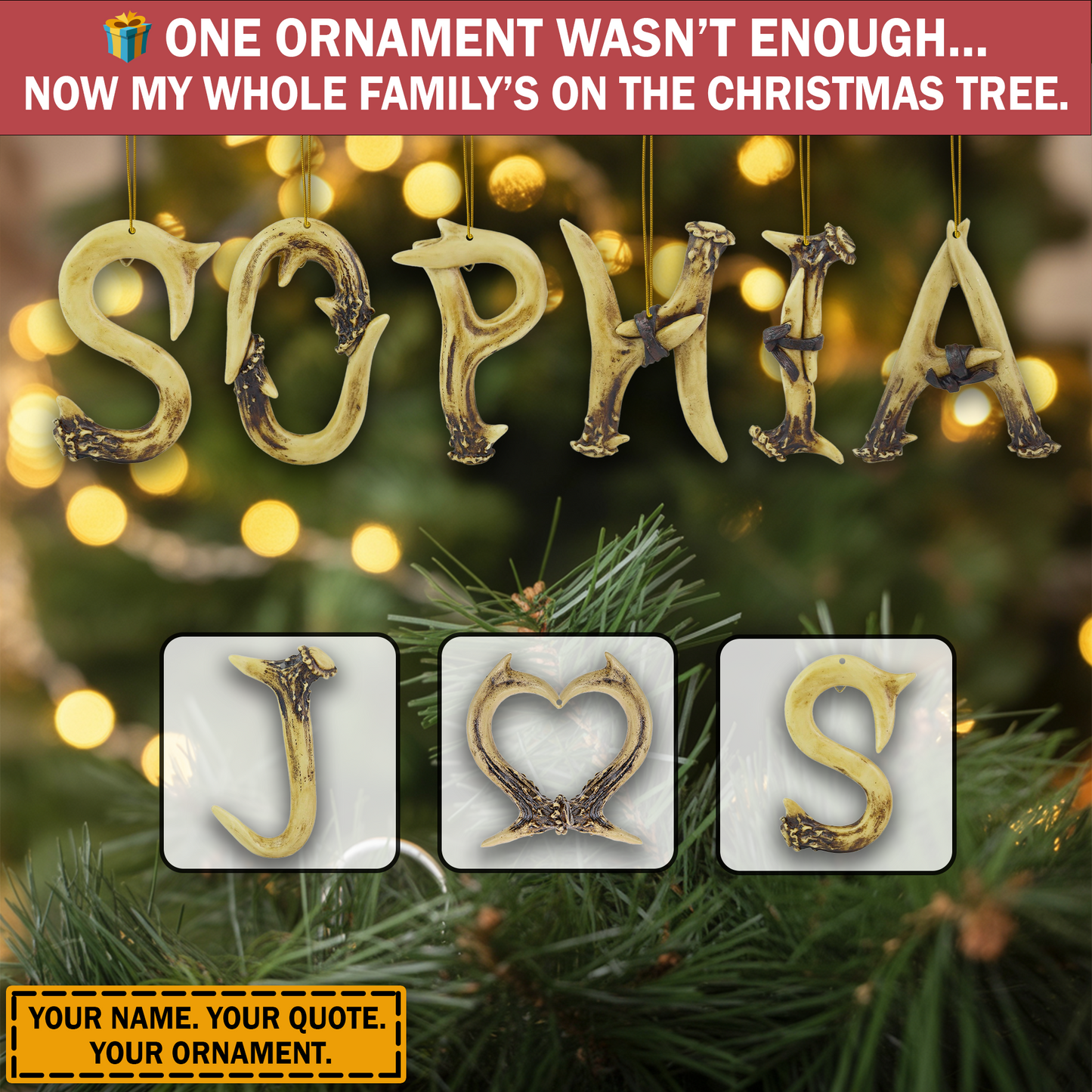 Personalized Antler Alphabet Monogram Ornament