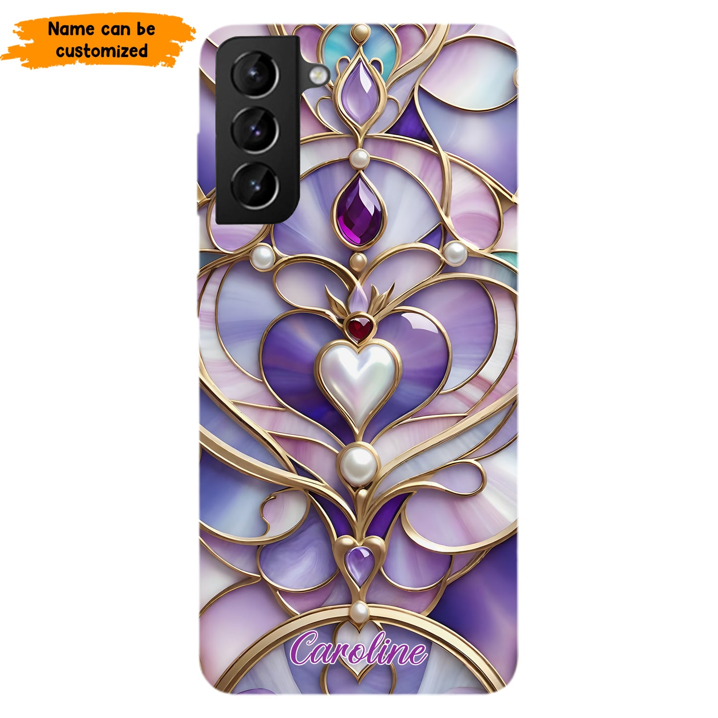 Personalized Royal Heart Stained Glass Phone Case