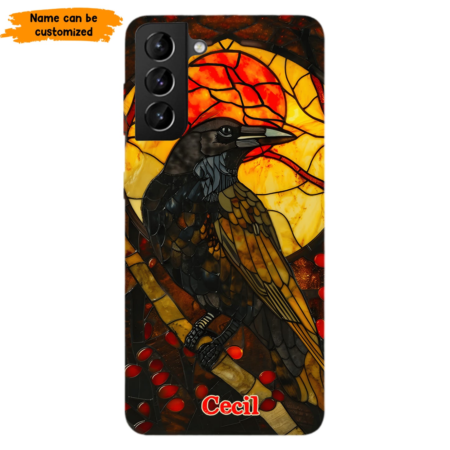 Personalized Stained Glass Raven Phone Case