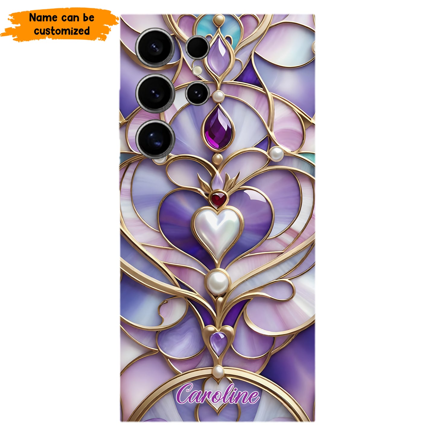Personalized Royal Heart Stained Glass Phone Case