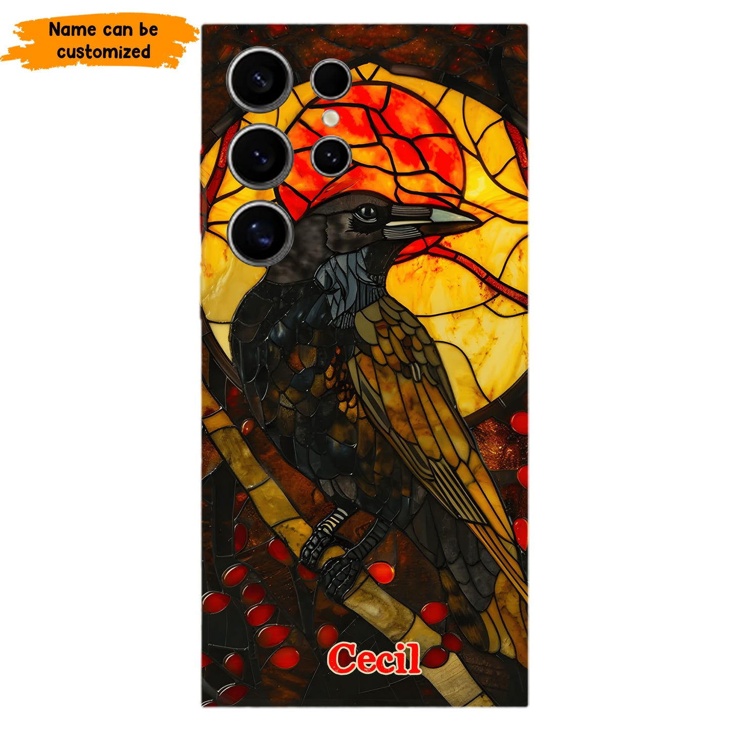 Personalized Stained Glass Raven Phone Case