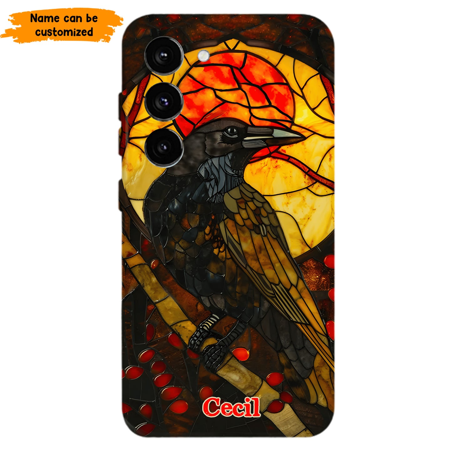 Personalized Stained Glass Raven Phone Case