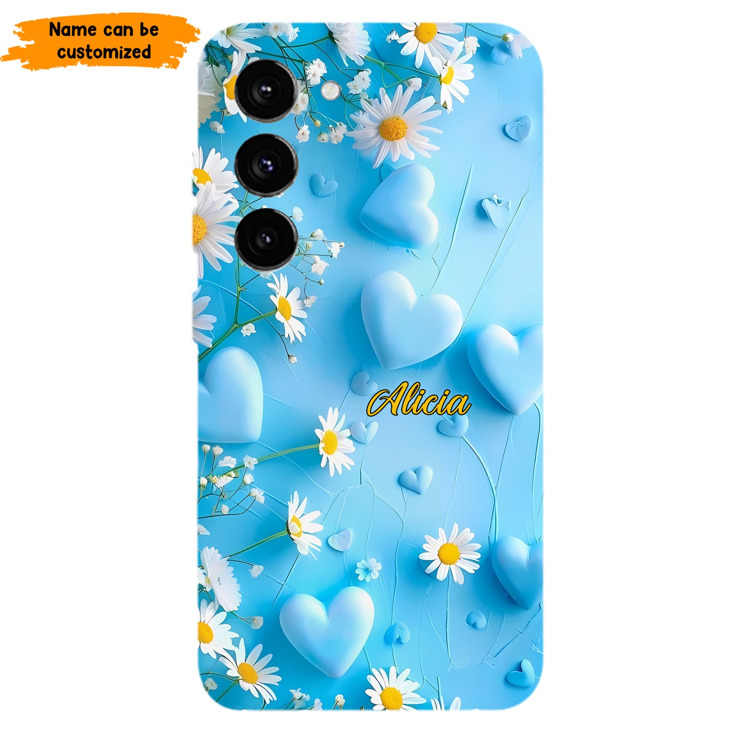 Personalized Blue Heart & Daisy Phone Case