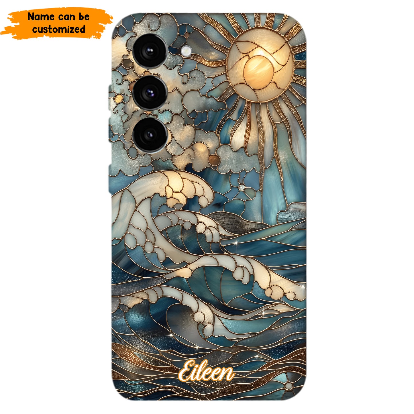Personalized Ocean Waves & Sun Phone Case – Stained Glass Style