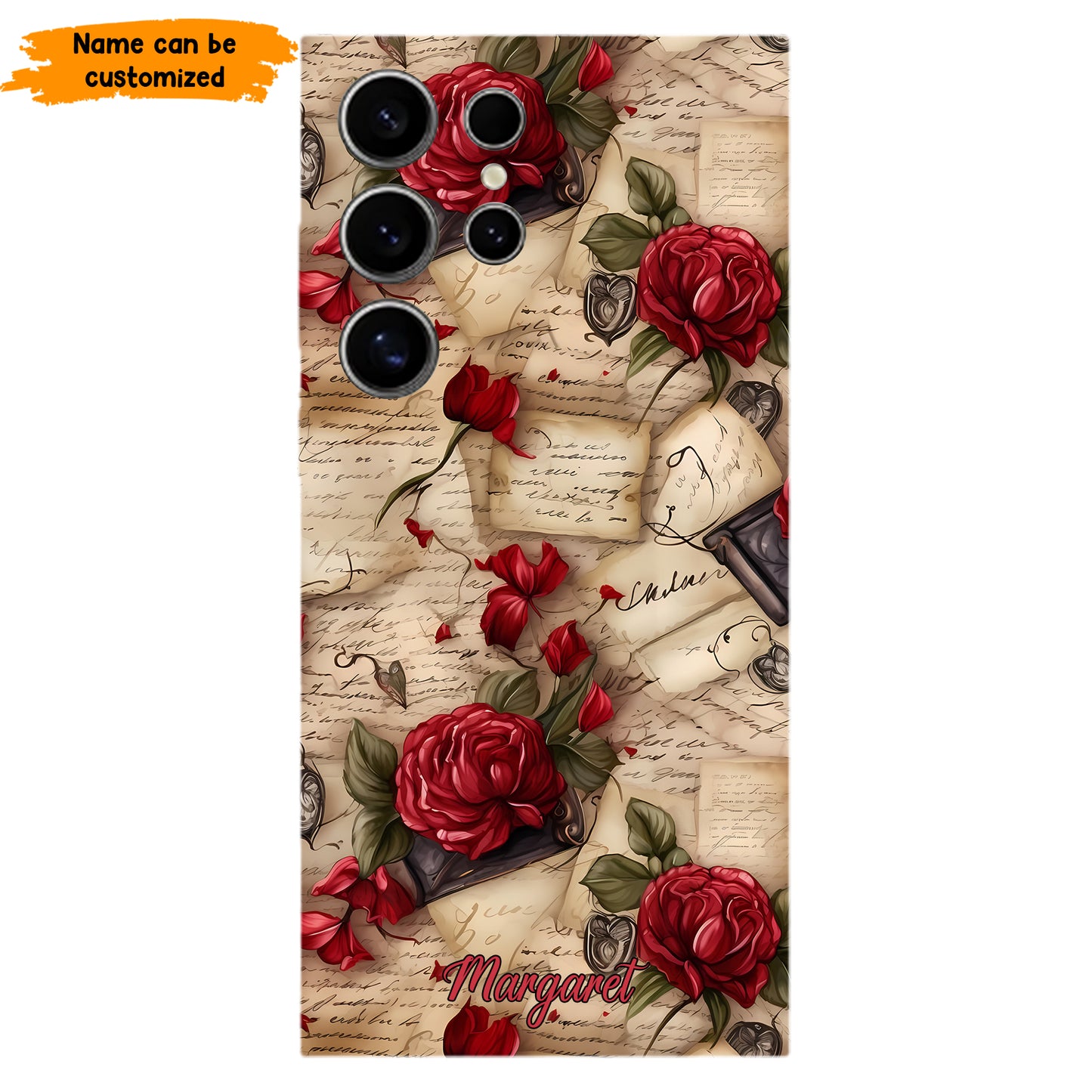 Personalized Vintage Letter & Rose Phone Case – Elegant & Romantic