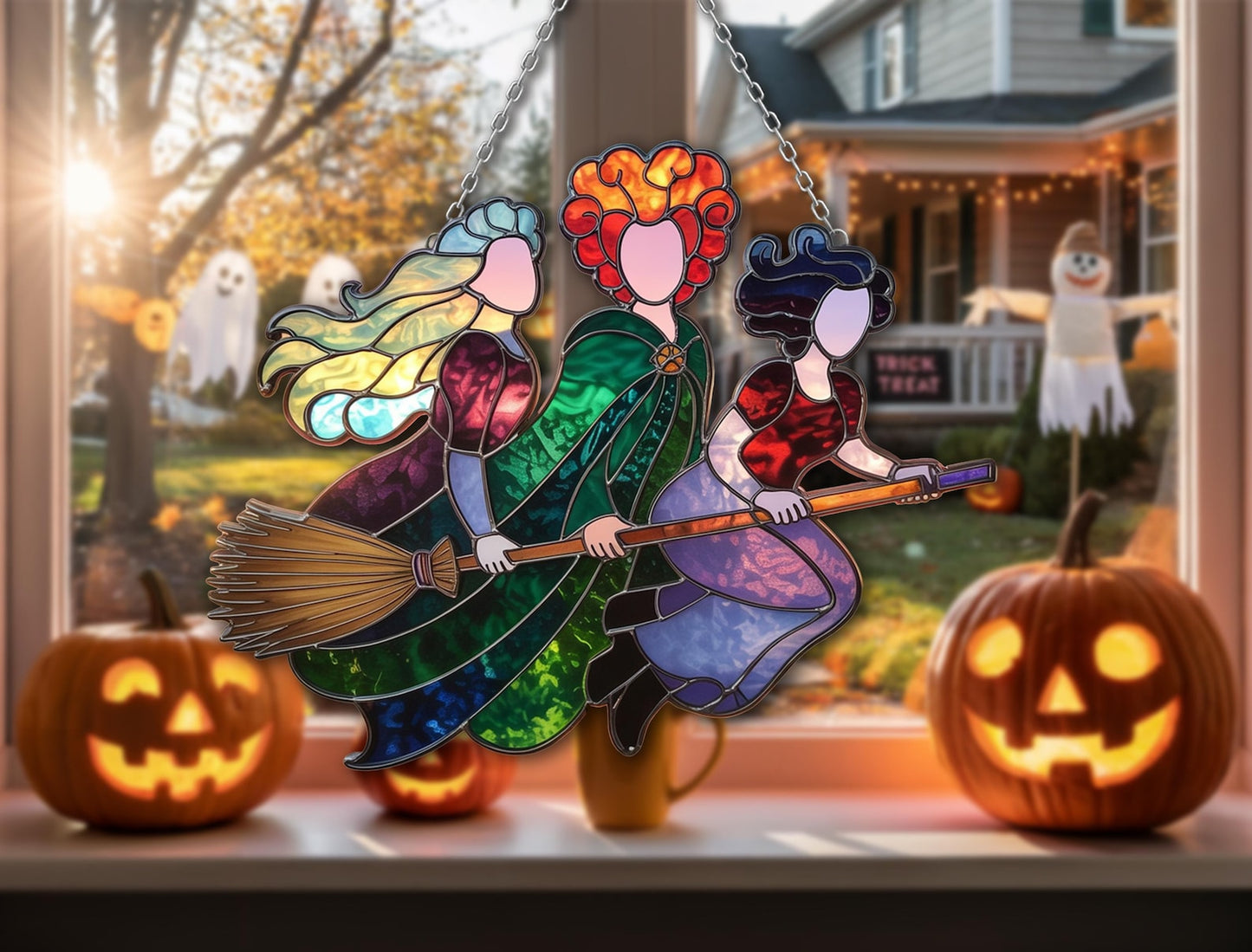 Flying Witch Magical Broomstick Halloween – Stained Glass Suncatcher