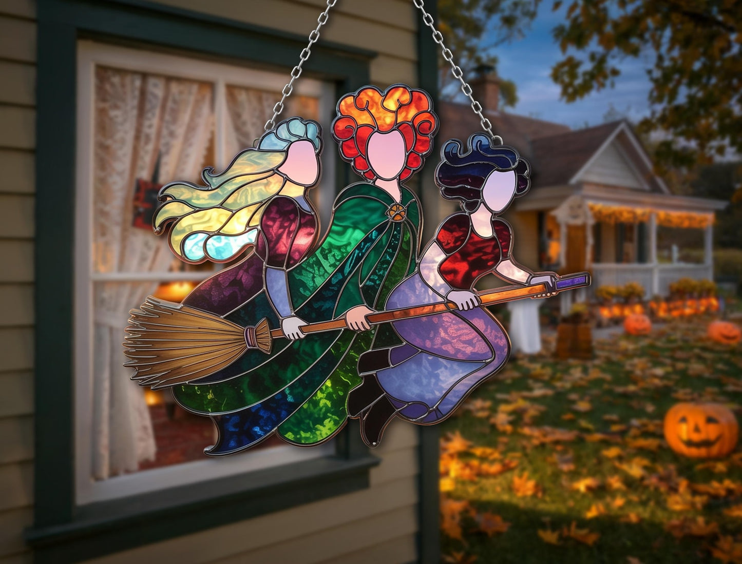 Flying Witch Magical Broomstick Halloween – Stained Glass Suncatcher