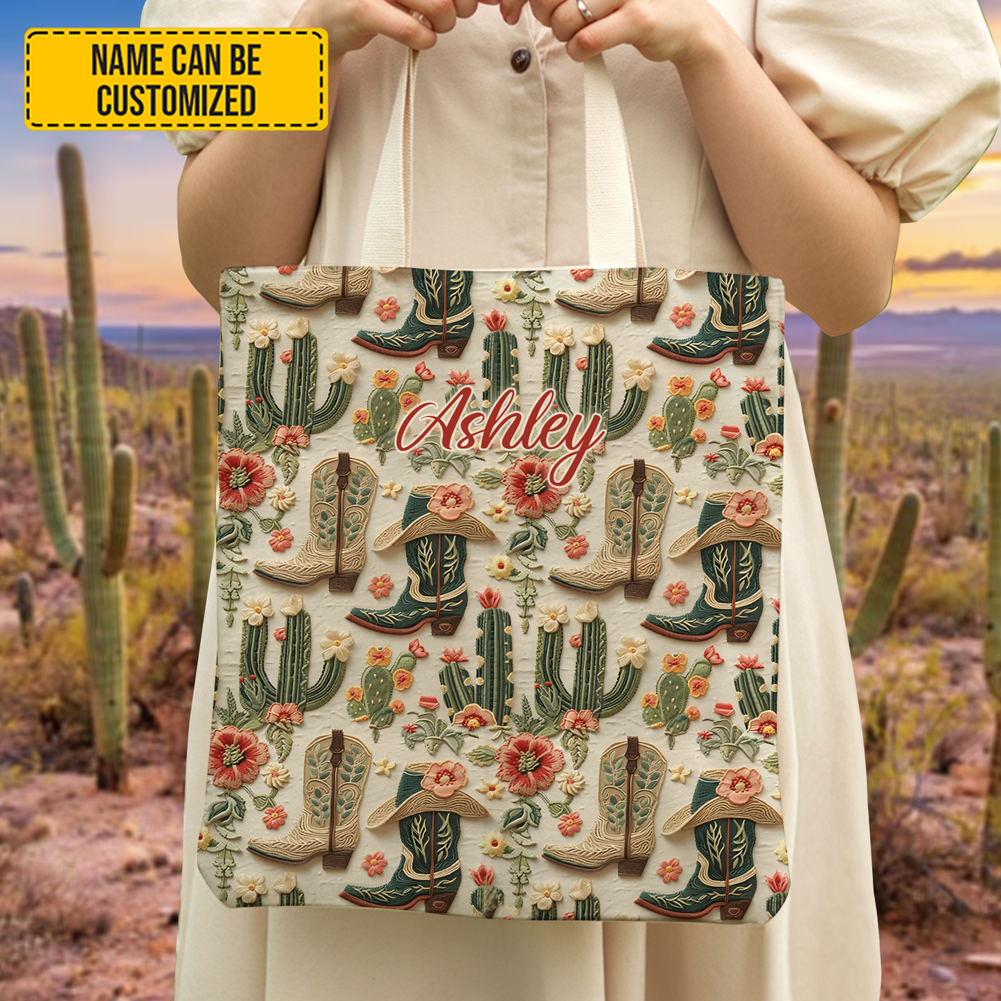 Boots Cactus & Charm - Personalized Western Tote Bag