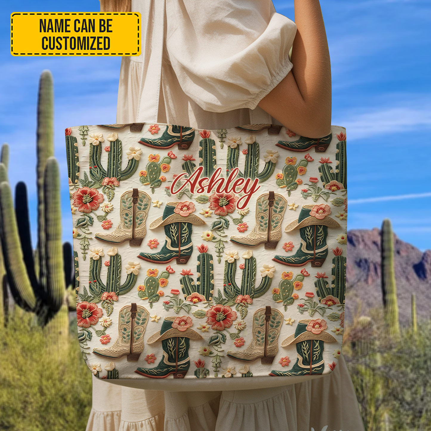 Boots Cactus & Charm - Personalized Western Tote Bag