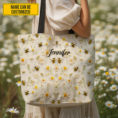 Personalized Bee & Daisy Tote Bag