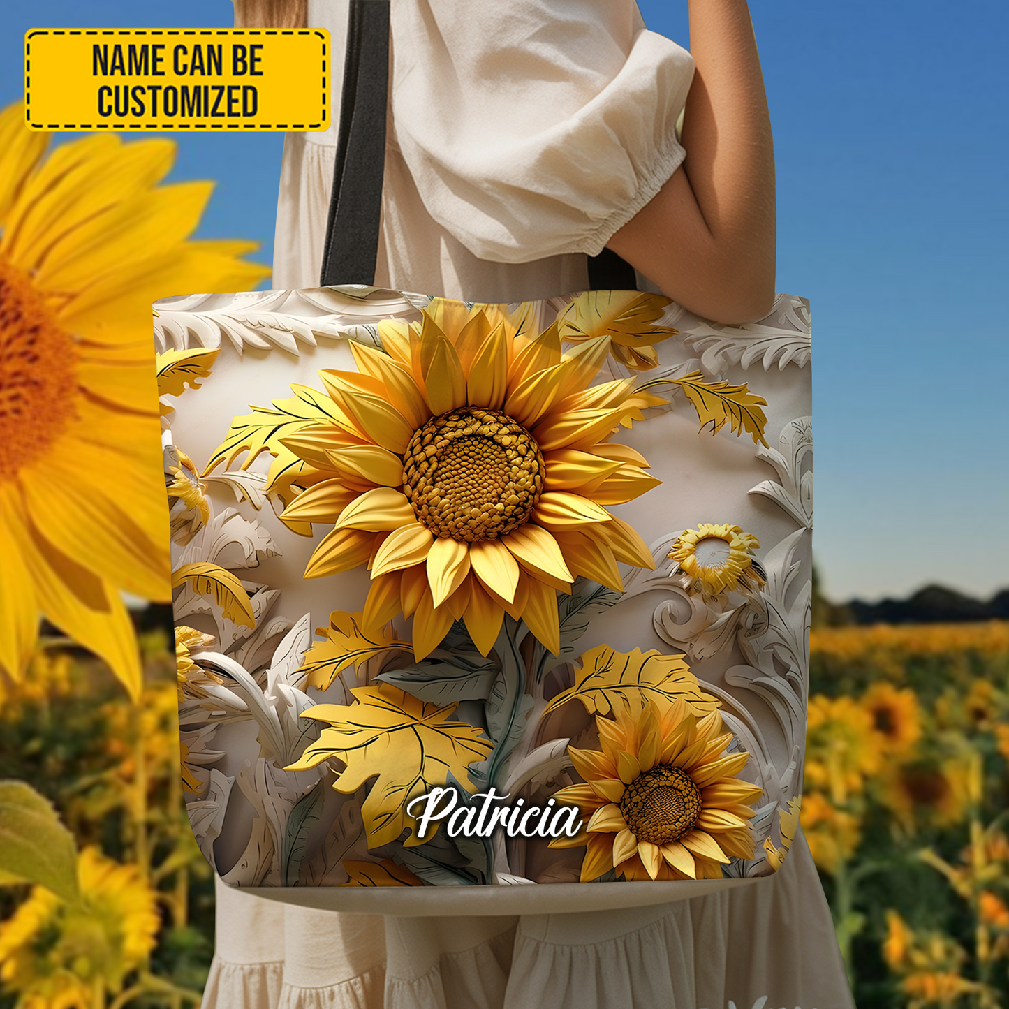Personalized Beautiful Sunflower Tote Bag