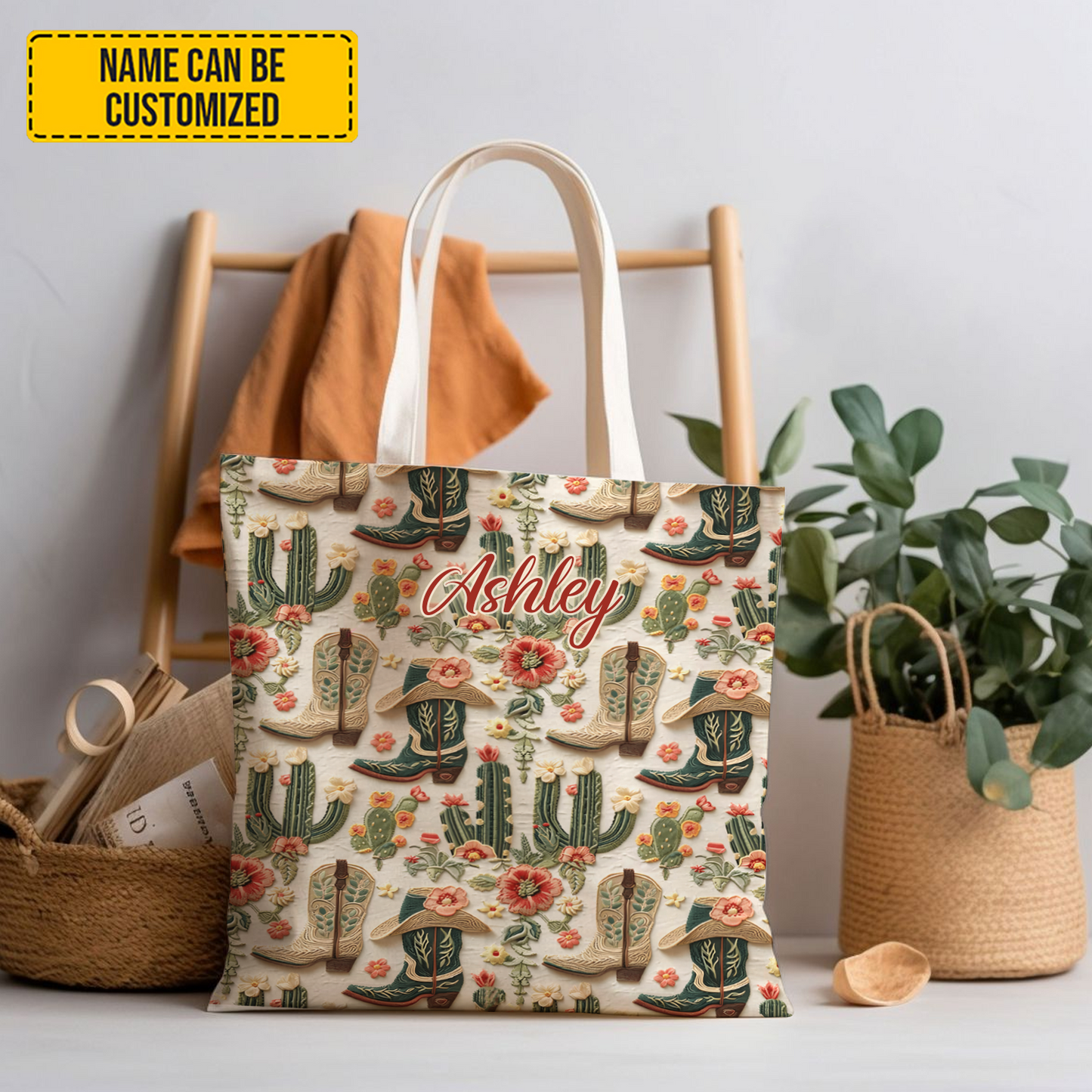 Boots Cactus & Charm - Personalized Western Tote Bag
