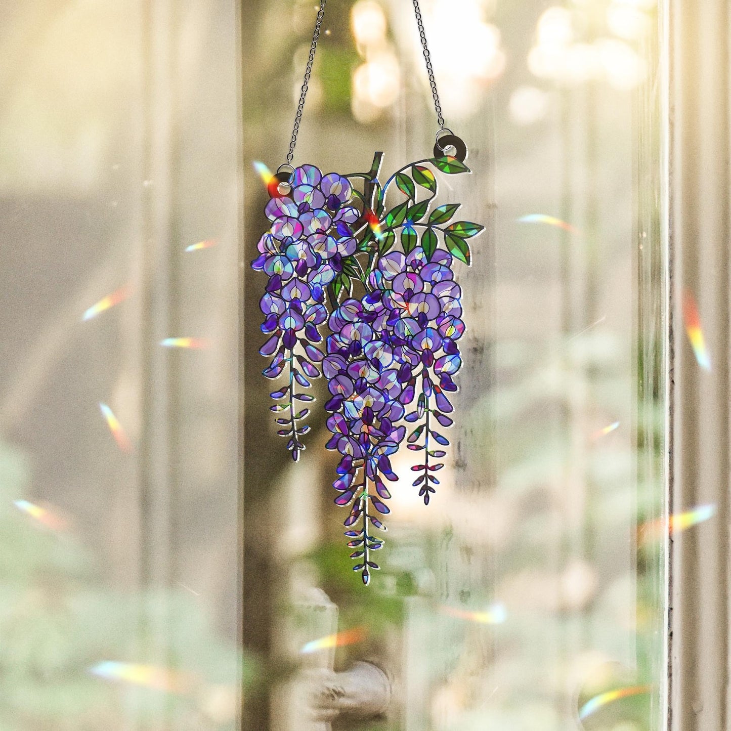 Wisteria Holographic Suncatcher Purple Acrylic Window