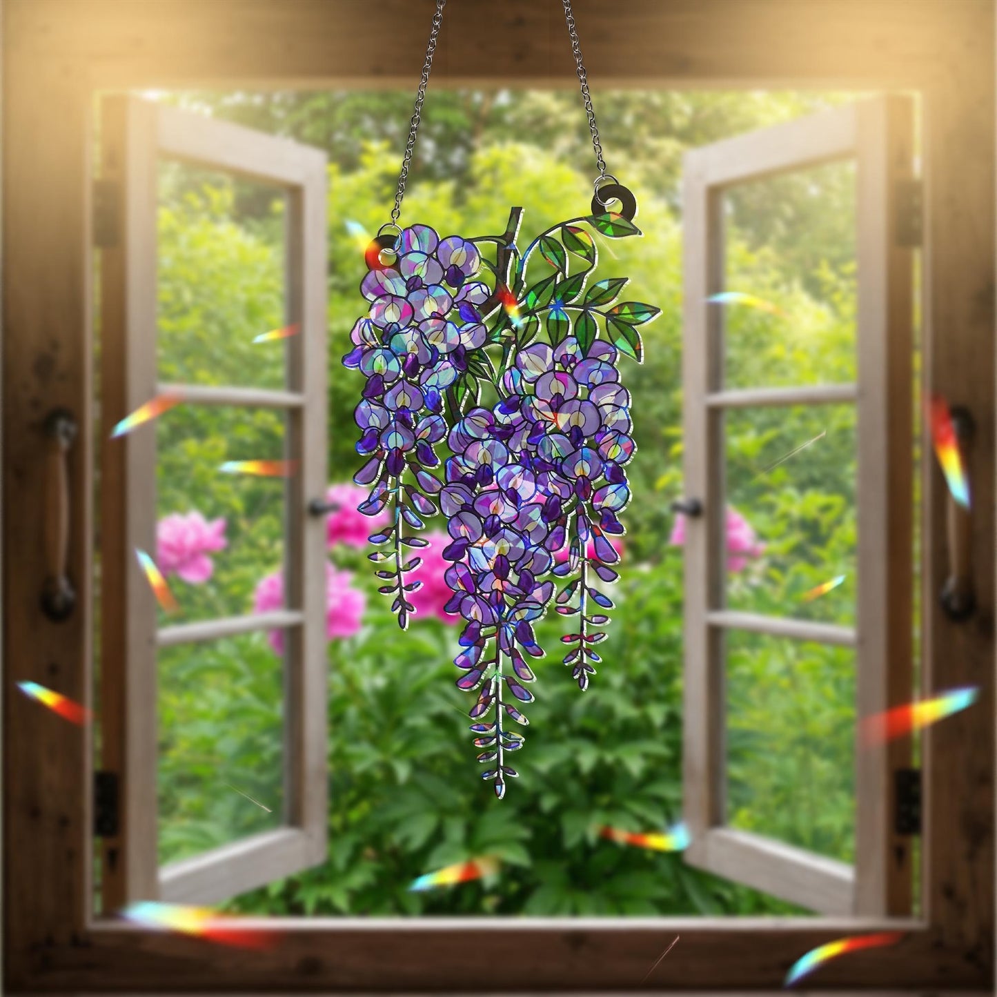 Wisteria Holographic Suncatcher Purple Acrylic Window