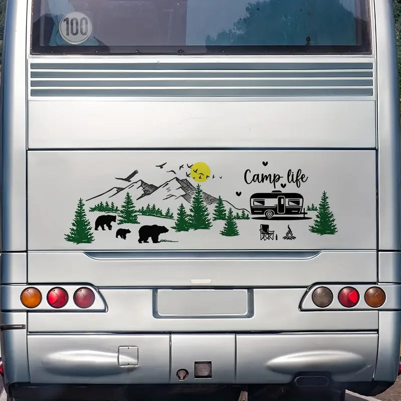 Cartoon Forest and Bear Scenery Decal