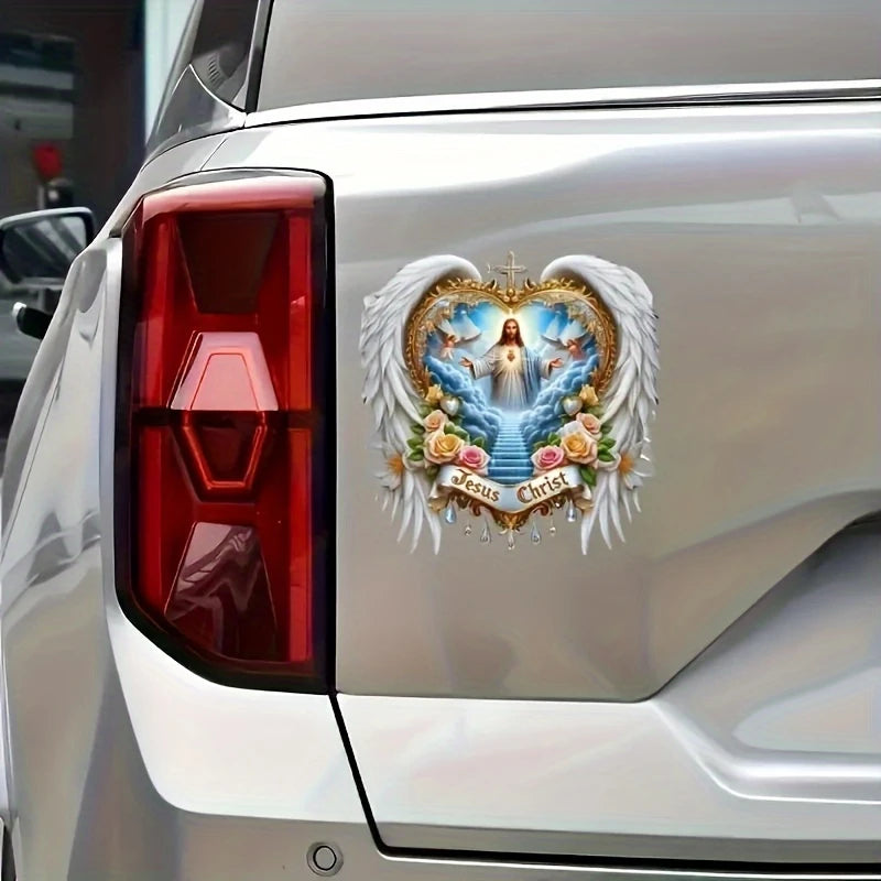 Jesus Christ Heart Wings Vinyl Decal Sticker