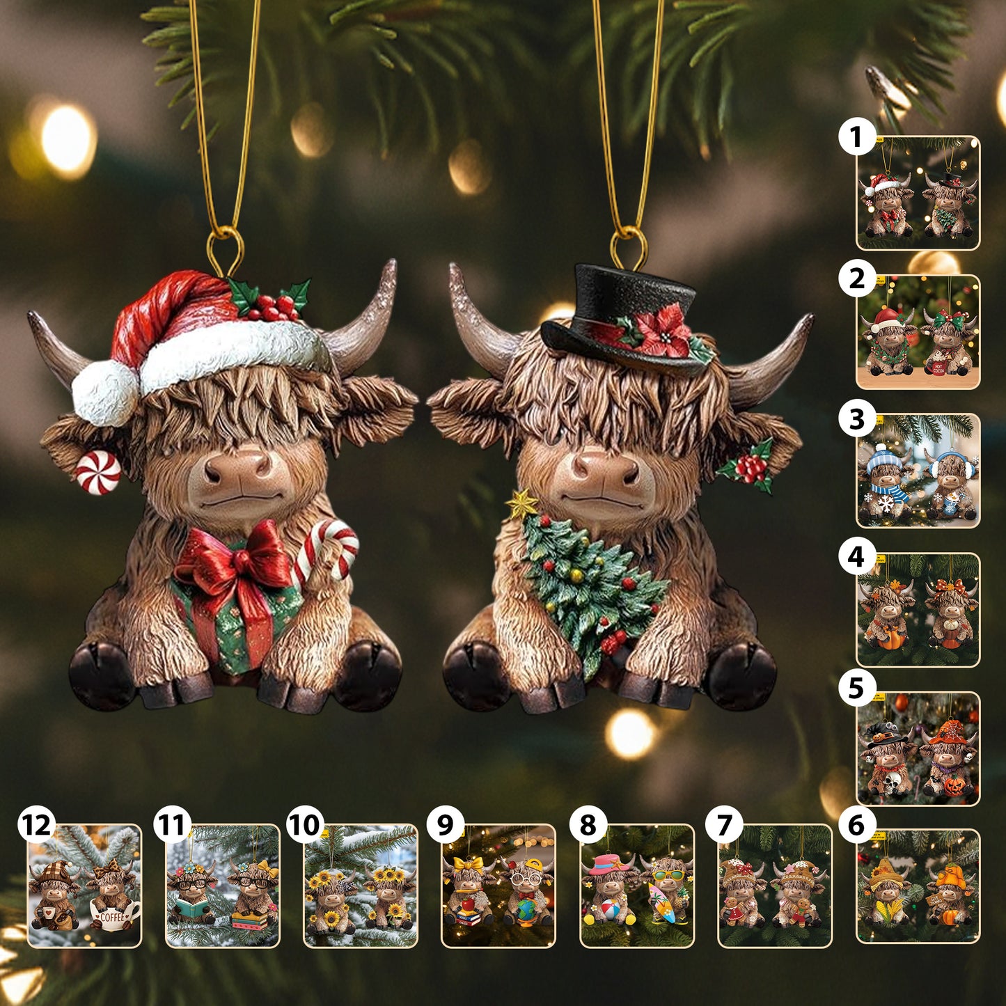 Cozy Highland Christmas Ornament Set