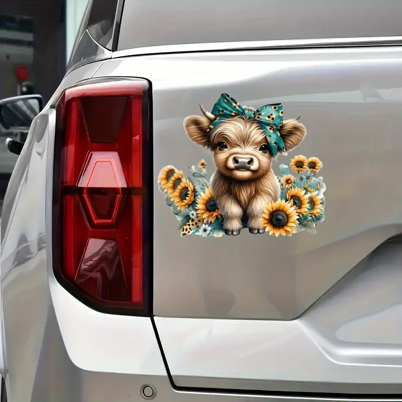 Highland Cow & Sunflower Sticker