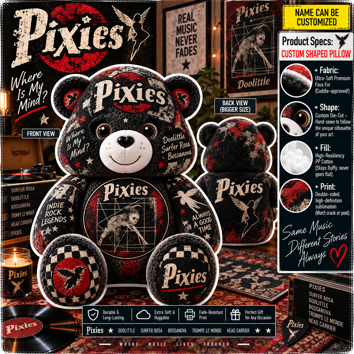 Pixies Custom Shaped Bear Pillow – Alternative Rock Inspired Gift for Pixies Fans