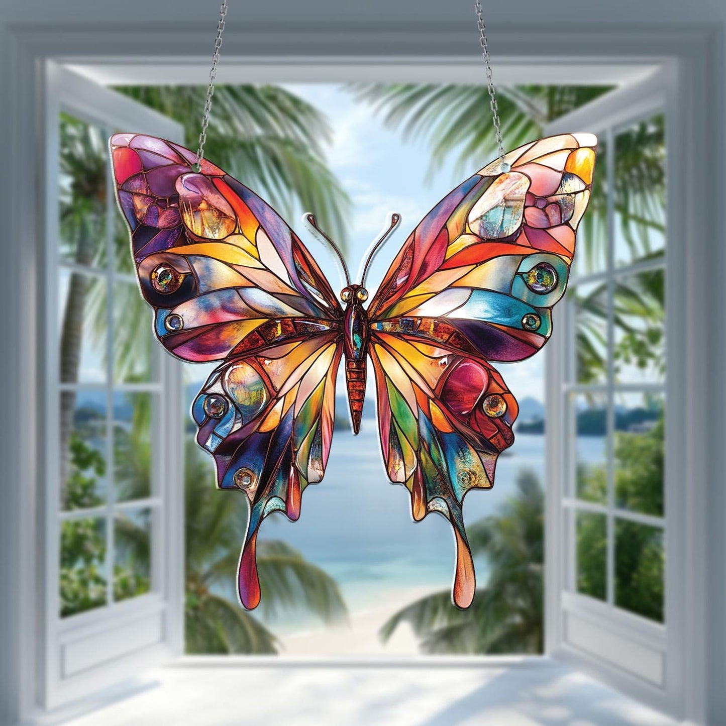 Colorful Butterflies Acrylic Window Hangings