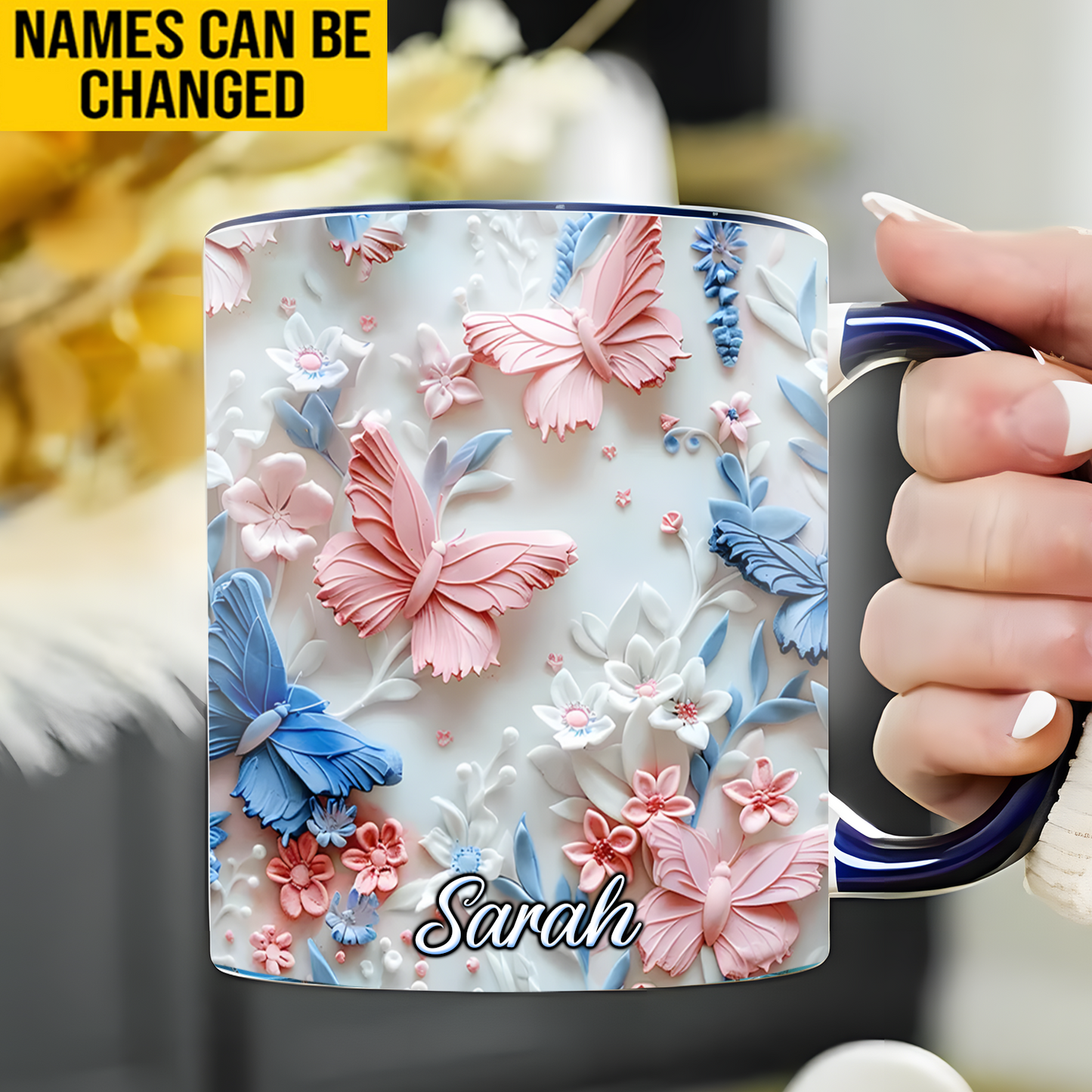 Butterfly and flower - Personalized Accent Mug