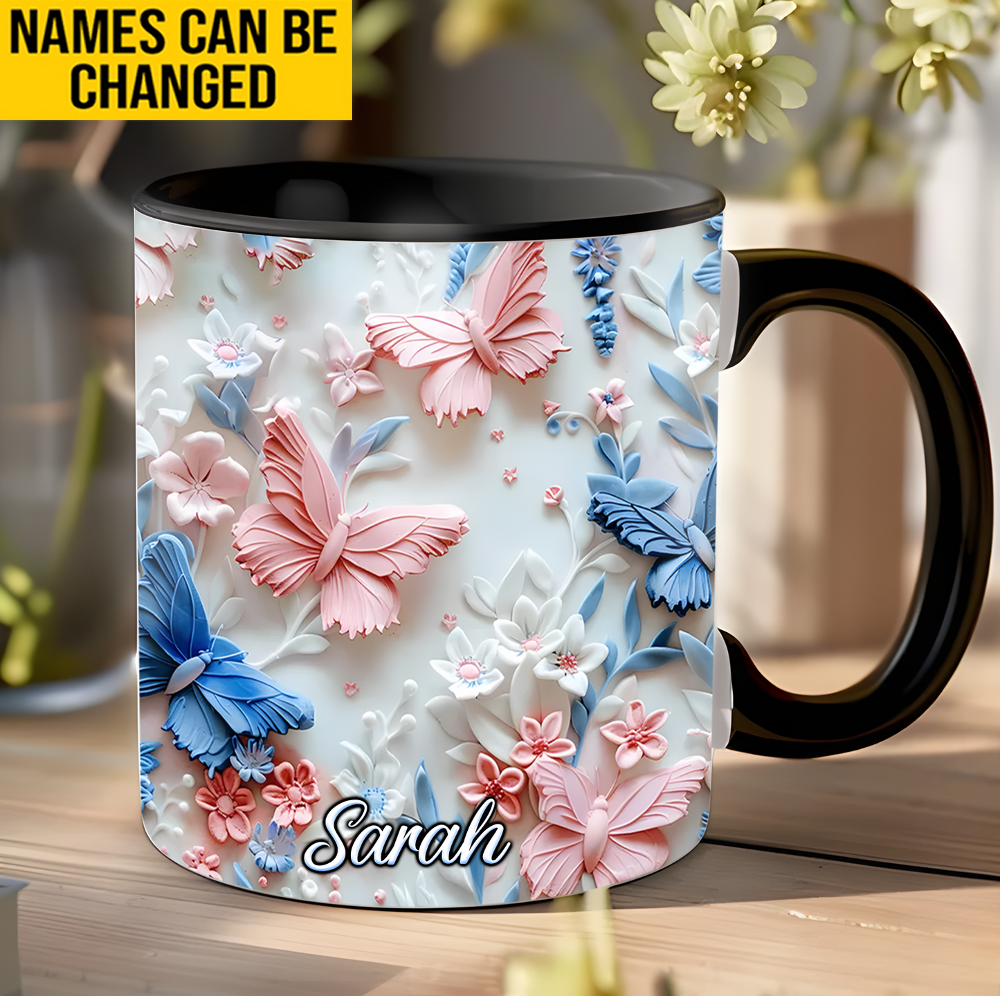 Butterfly and flower - Personalized Accent Mug