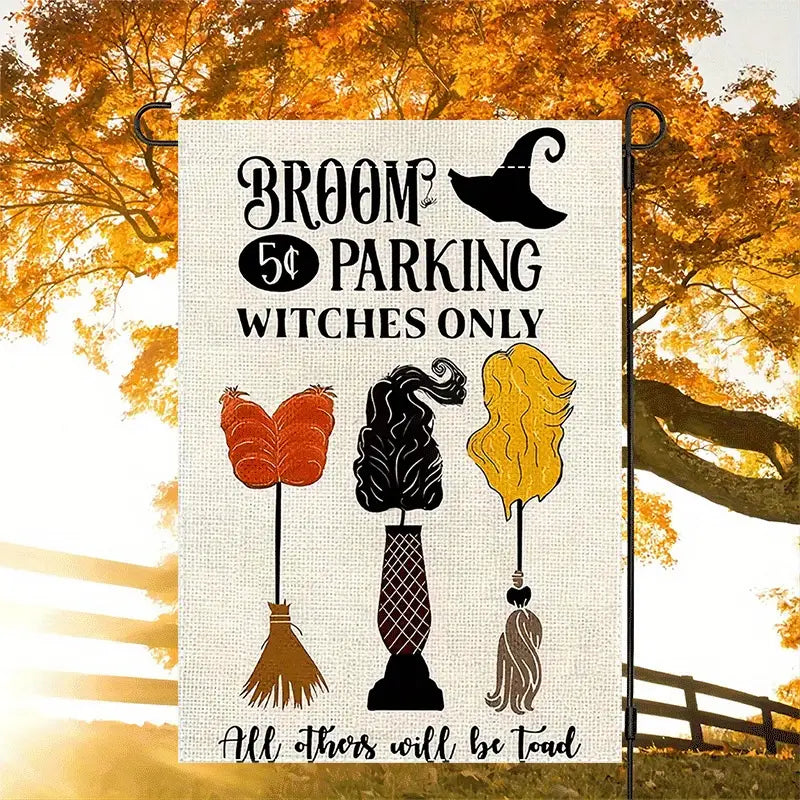Halloween Witch Broom Parking Garden Flag, Halloween Garden Flag, House Flag