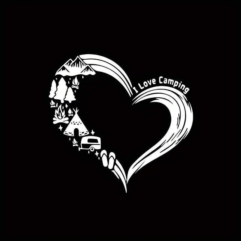 “I Love Camping” Heart-Shaped Vinyl Sticker White