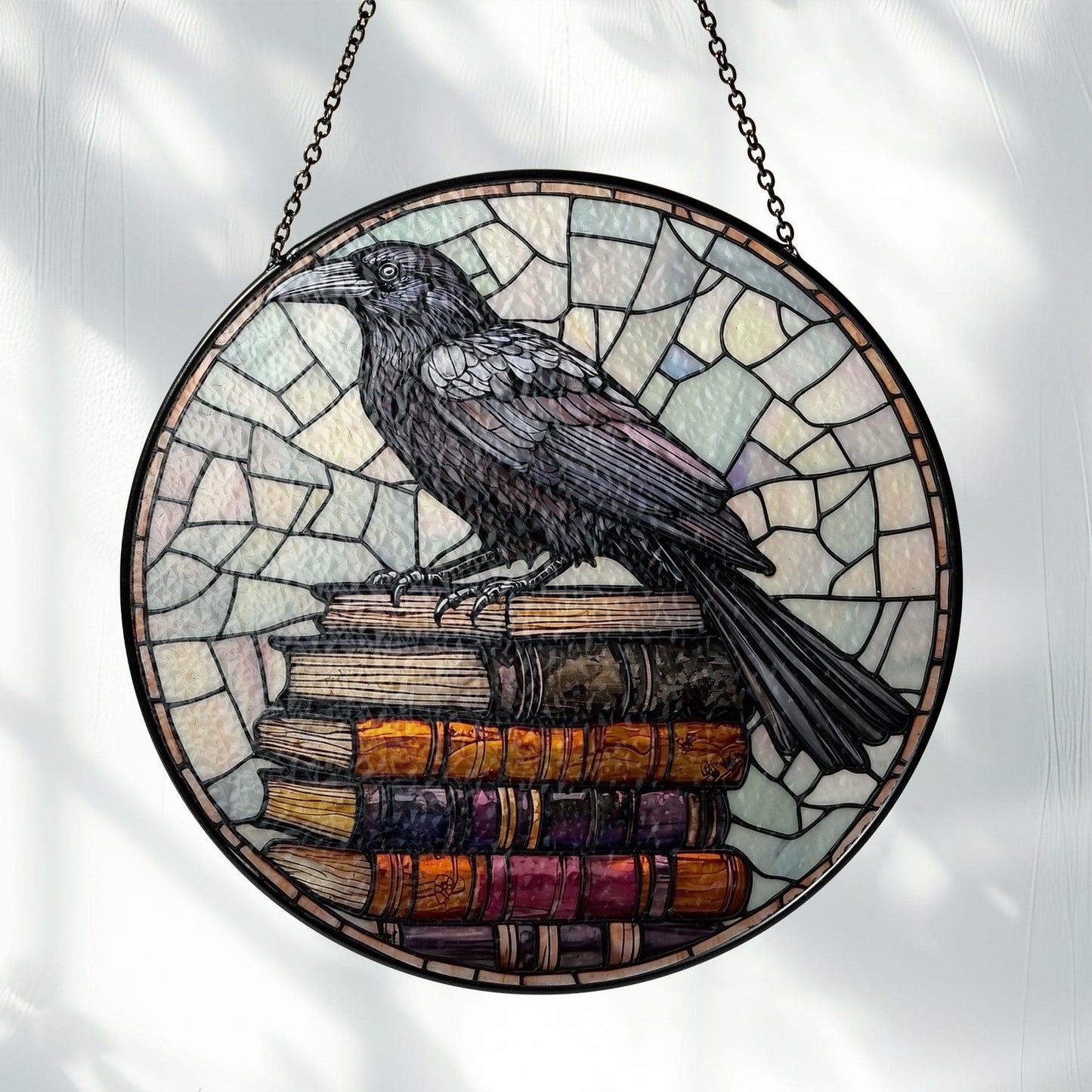 Raven And Books Stained Glass Suncatcher