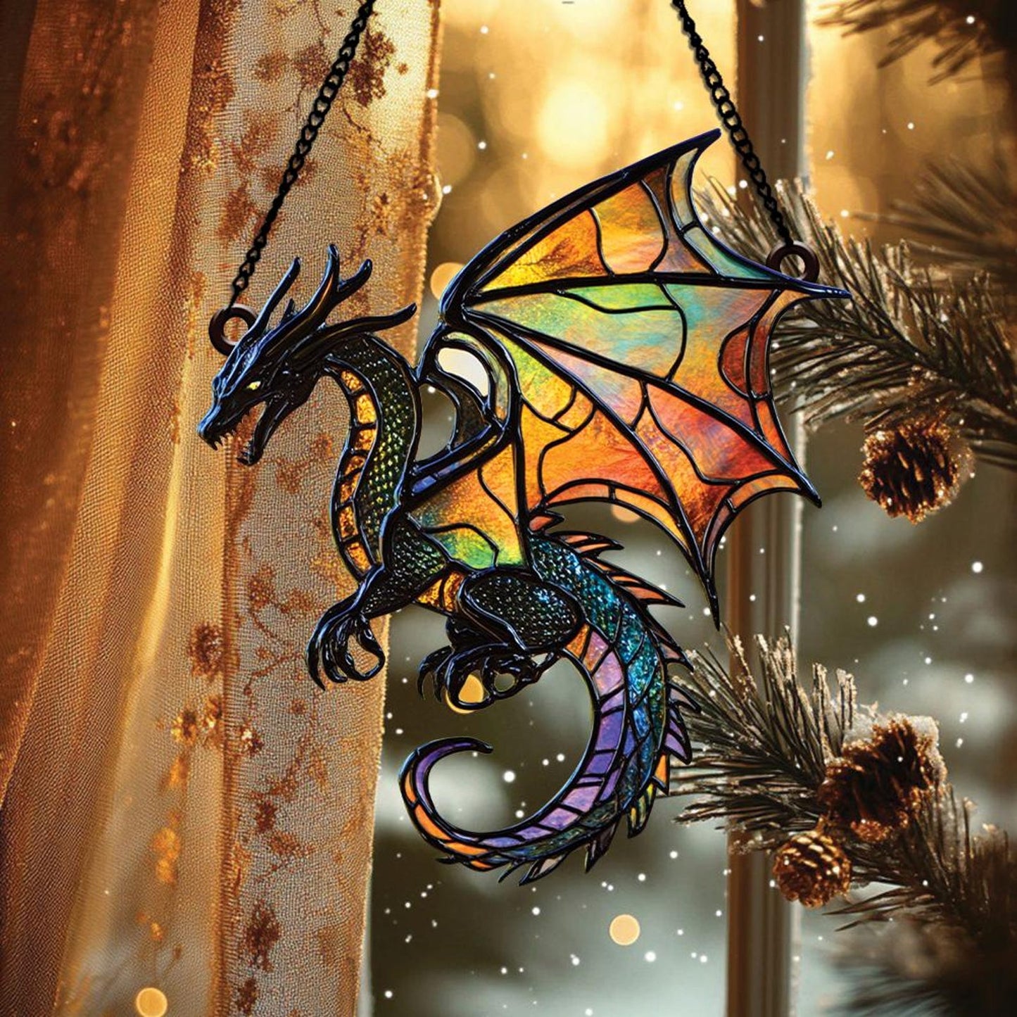 Fantasy Dragon Stained Glass Window Hanging