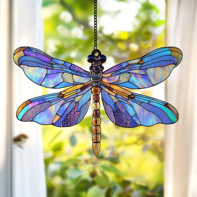 Mystical Dragonfly Stained Glass Window Hanging