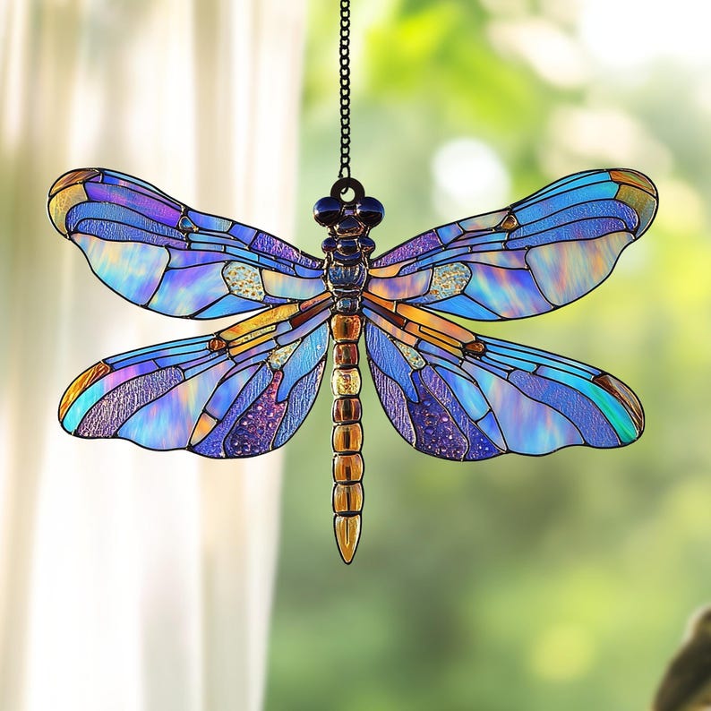 Mystical Dragonfly Stained Glass Window Hanging
