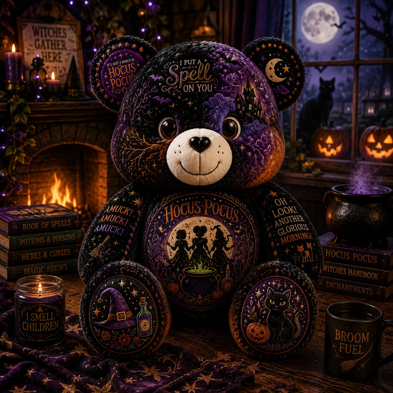 Hocus Pocus Bear Custom Shaped Pillow – Halloween Witch Gift & Witch Lovers