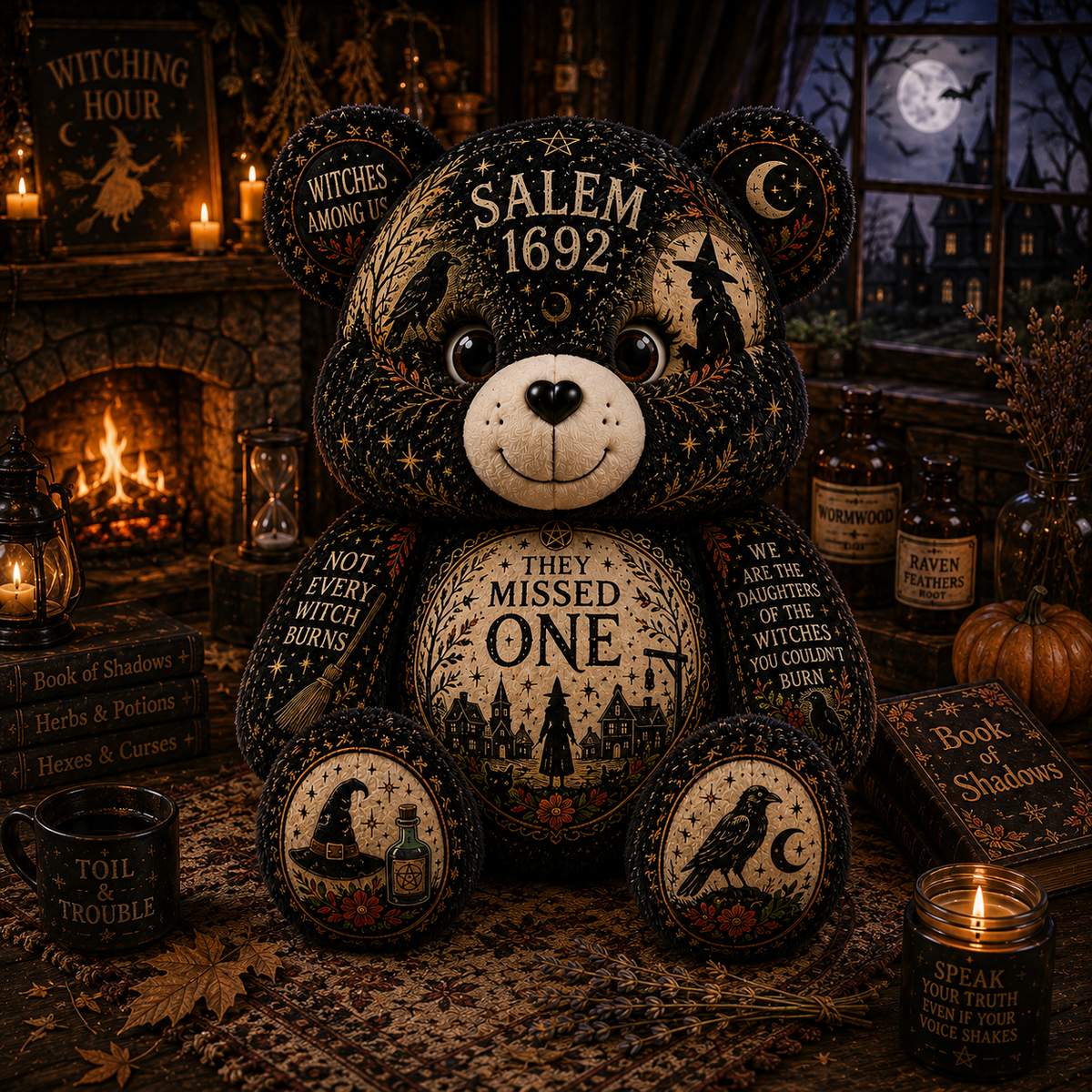 Salem 1692 They Missed One Bear Custom Shaped Pillow – Witch Gift for Halloween & Salem Witch Lovers