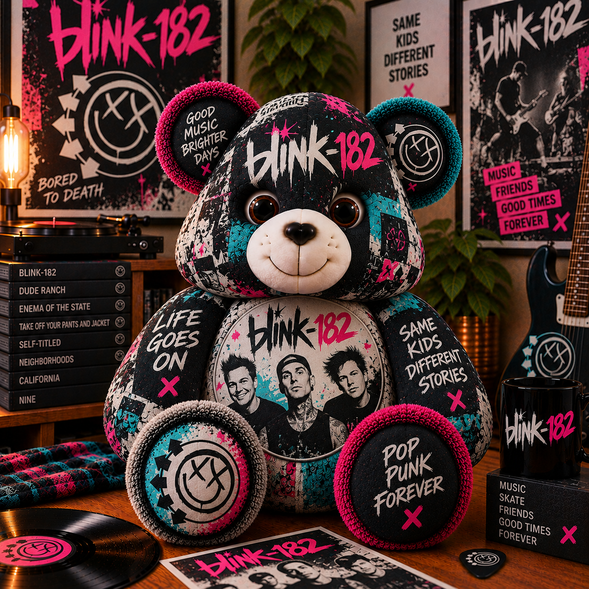 Blink-182 Custom Shaped Bear Pillow – Pop Punk Music Inspired Gift for Fans