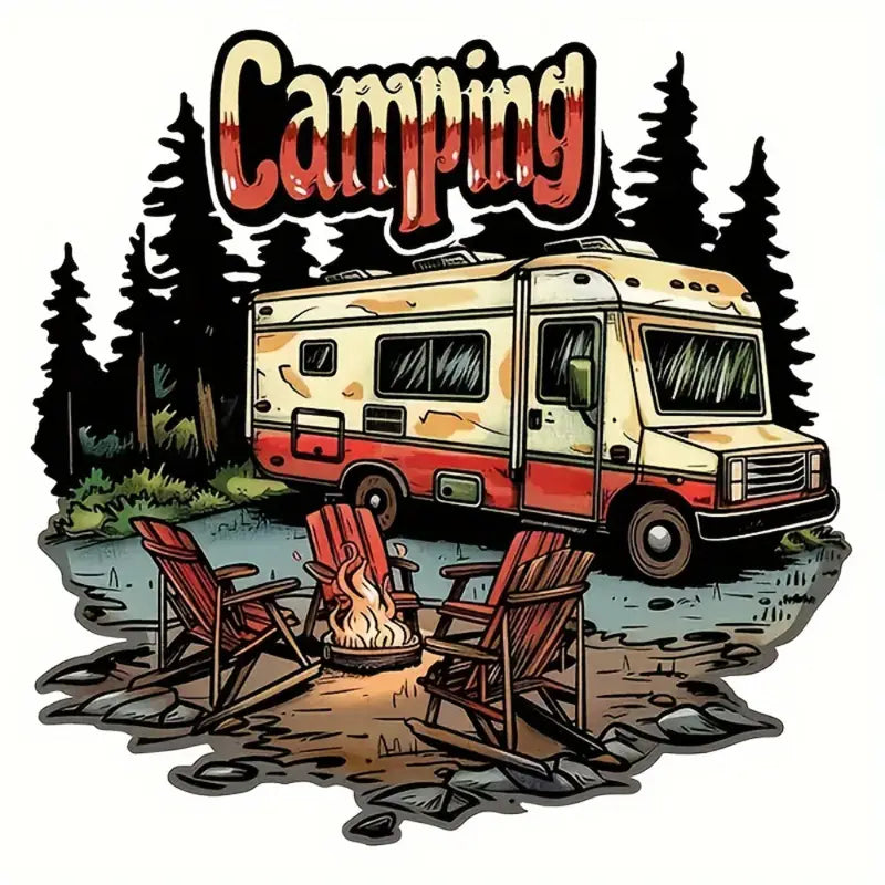Vibrant Jungle-Themed "Camping" Sticker
