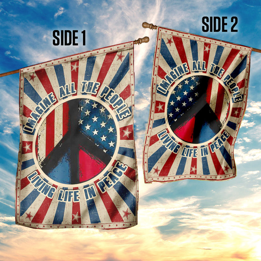 Woodstock Flag, Hippie Flag. Imagine All The People Living Life In Peace Flag
