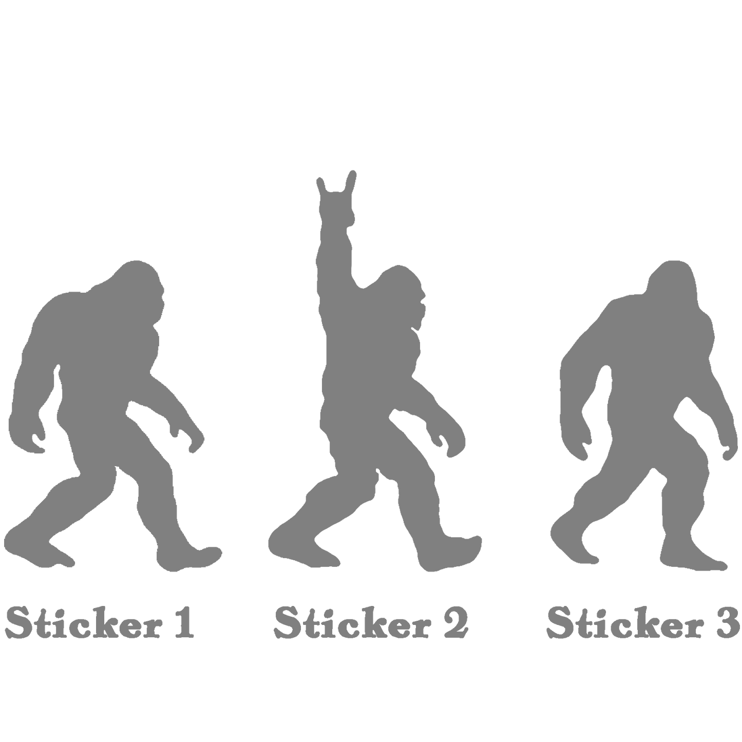 Set 3 Bigfoot Sticker, Sasquatch Stroll: Rock On Edition Vinyl Sticker