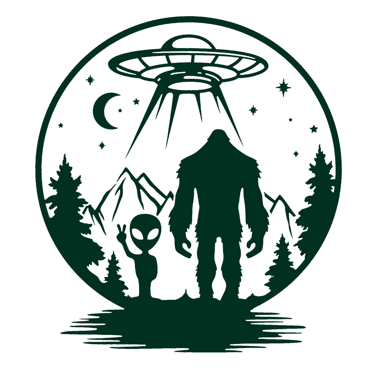 UFO, Alien & Bigfoot Forest Sticker