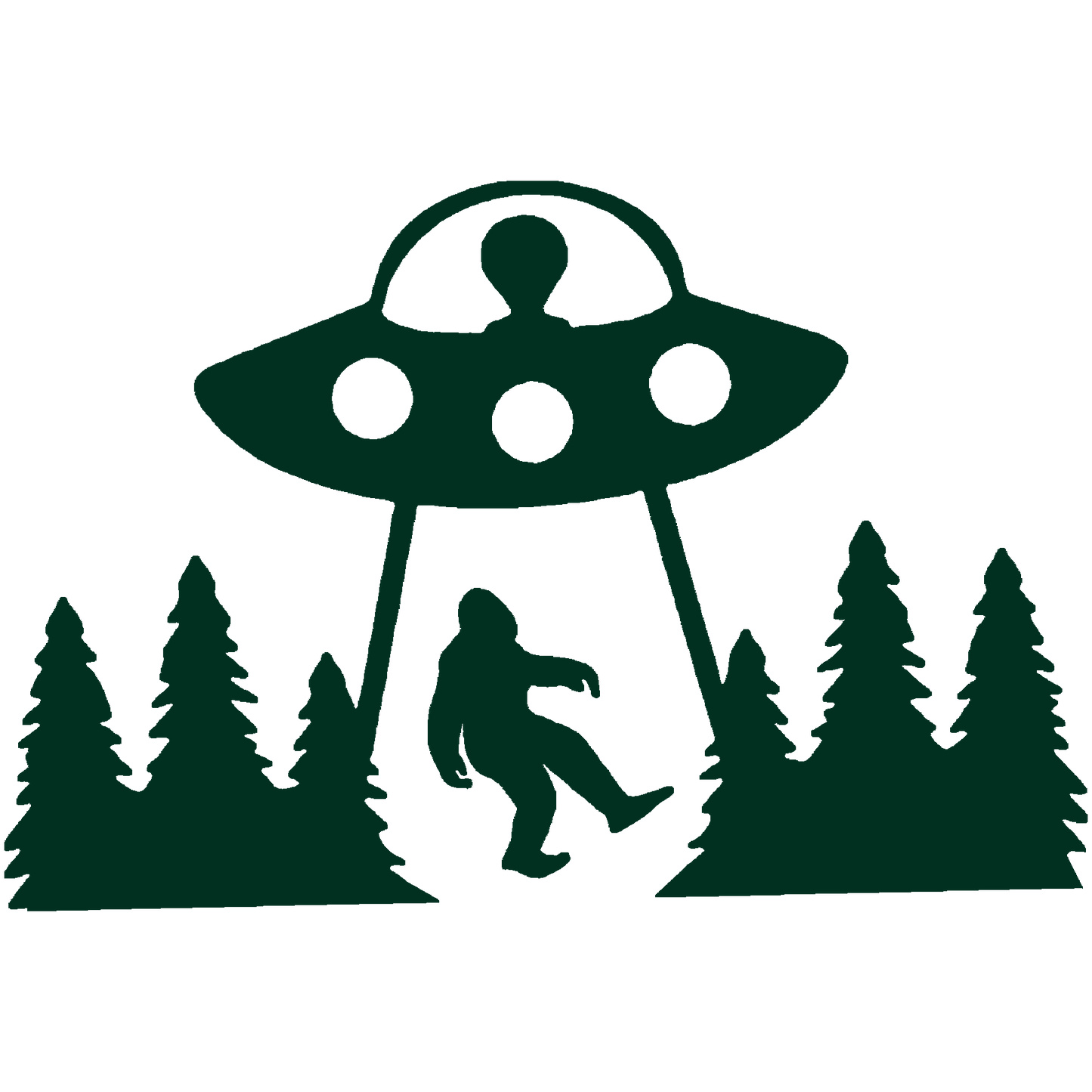 Bigfoot Sasquatch Alien UFO Trees Vinyl Sticker